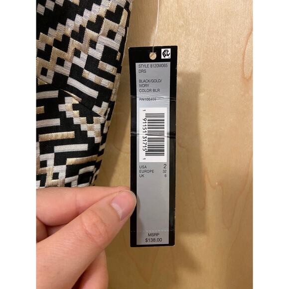 Tahari Arthur S Levine Dress NWT Size 2 Round Neck Sleeveless Geometric A-Line - Picture 3 of 6